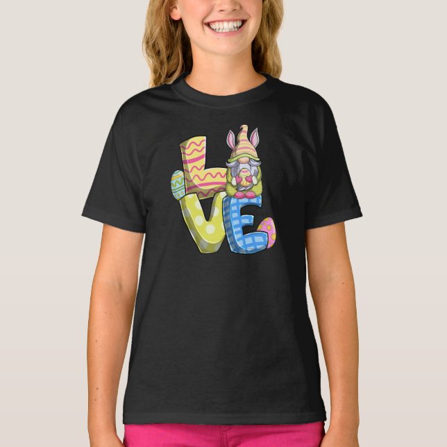 Happy Easter Day Cute Gnomes Love Easter Egg Bunny T-Shirt (Front)