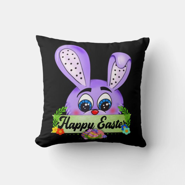 Happy Easter Day, Cute Purple Bunny Cushion (Front)