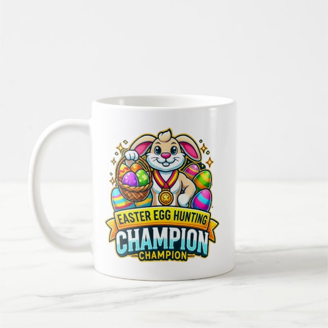 Happy Easter Day Easter Egg Hunting Champion Coffee Mug (Left)