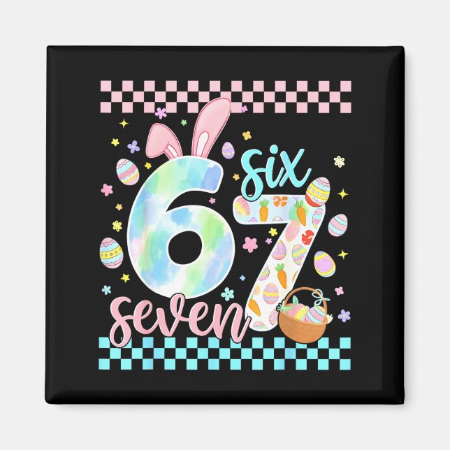 Happy easter day funny 67 six seven bunny eggs boy magnet (Front)