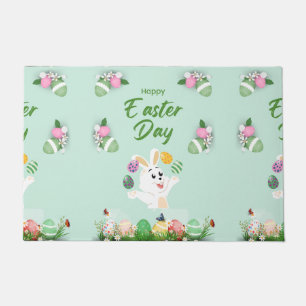 Happy Easter day- Funny Bunny And Eggs Easter   Doormat