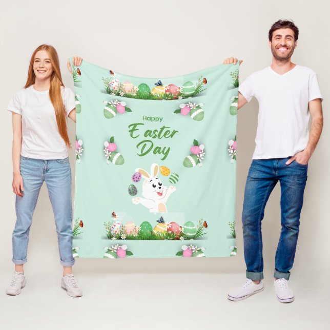 Happy Easter day- Funny Bunny And Eggs Easter      Fleece Blanket (In Situ)