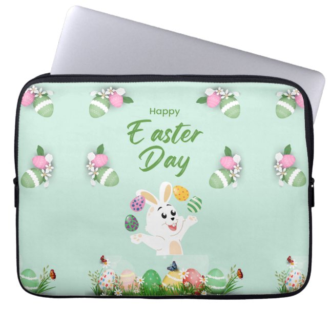 Happy Easter day- Funny Bunny And Eggs Easter      Laptop Sleeve (Front)