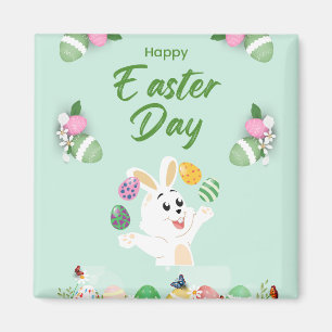 Happy Easter day- Funny Bunny And Eggs Easter Magnet