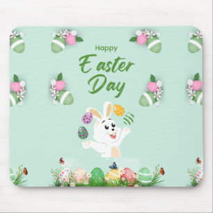 Happy Easter day- Funny Bunny And Eggs Easter Mouse Mat