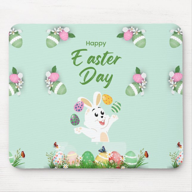 Happy Easter day- Funny Bunny And Eggs Easter     Mouse Mat (Front)