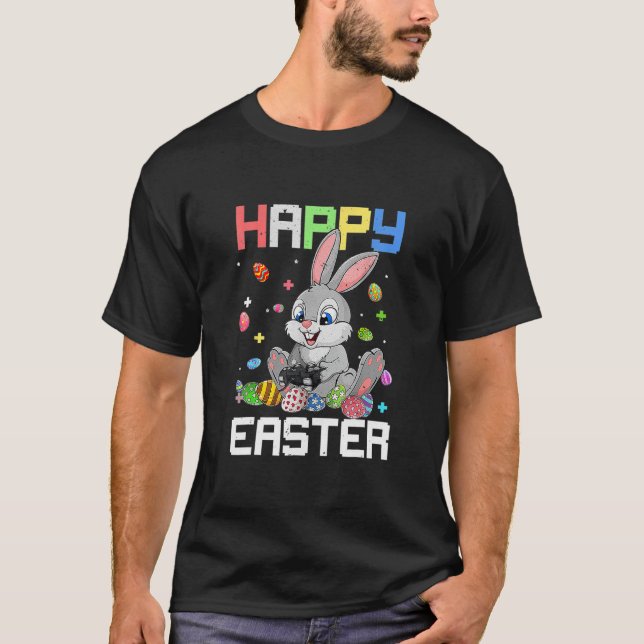 Happy Easter Day Funny Bunny Eggs Video Game Cute T-Shirt (Front)