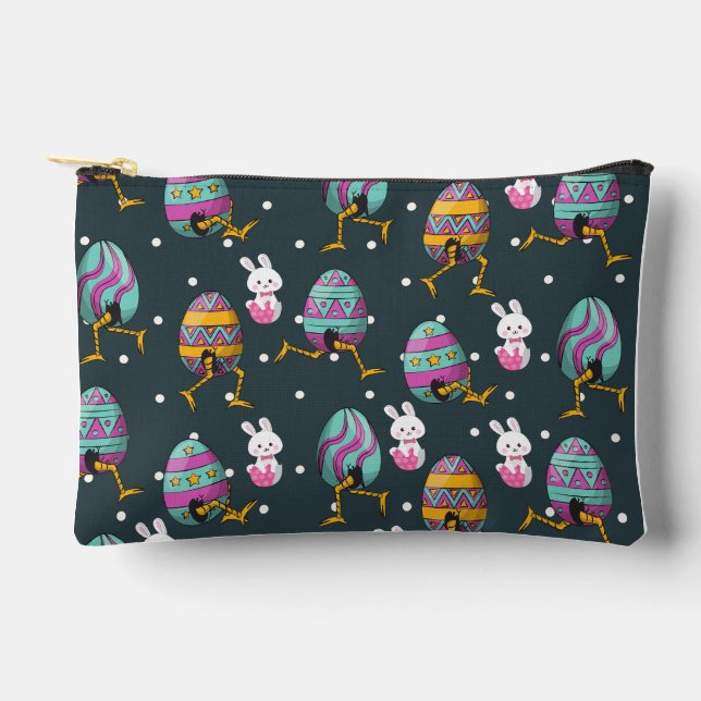 Happy Easter day- Funny Bunny Wishes Pattern       Accessory Pouch (Front)