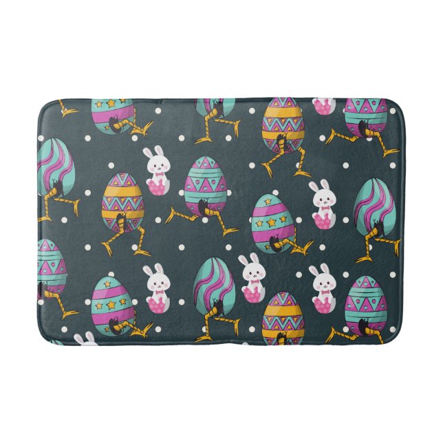 Happy Easter day- Funny Bunny Wishes Pattern    Bath Mat (Front)