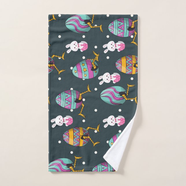 Happy Easter day- Funny Bunny Wishes Pattern     Hand Towel (Hand Towel)
