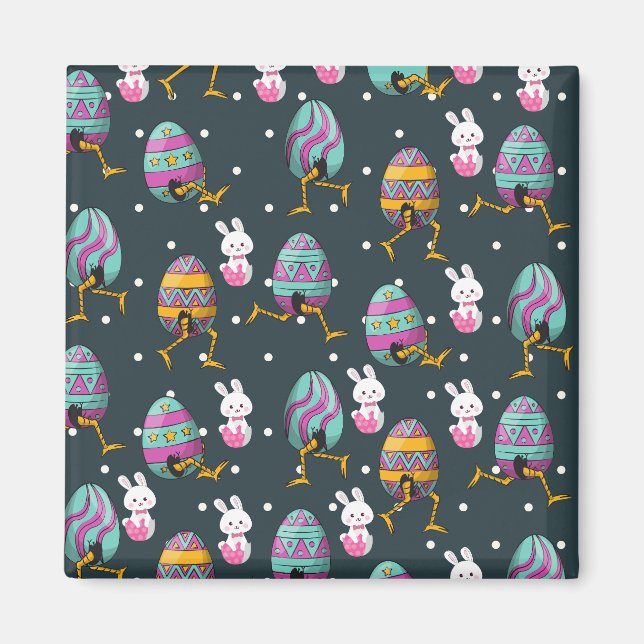 Happy Easter day- Funny Bunny Wishes Pattern  Magnet (Front)
