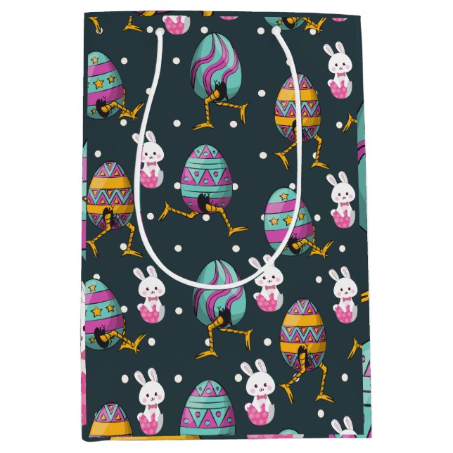 Happy Easter day- Funny Bunny Wishes Pattern       Medium Gift Bag (Front)