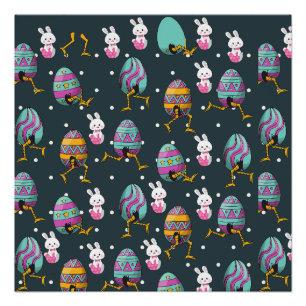 Happy Easter day- Funny Bunny Wishes Pattern Poster