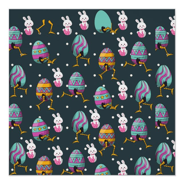 Happy Easter day- Funny Bunny Wishes Pattern       Poster (Front)