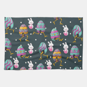 Happy Easter day- Funny Bunny Wishes Pattern Tea Towel