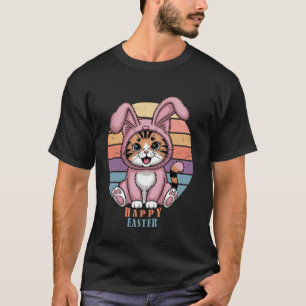 Happy Easter Day Funny Cat With Bunny Costume East T-Shirt