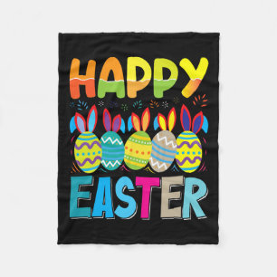 Happy Easter Day Funny Colourful Egg Hunting Fleece Blanket