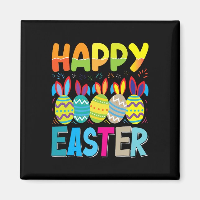Happy Easter Day Funny Colourful Egg Hunting  Magnet (Front)
