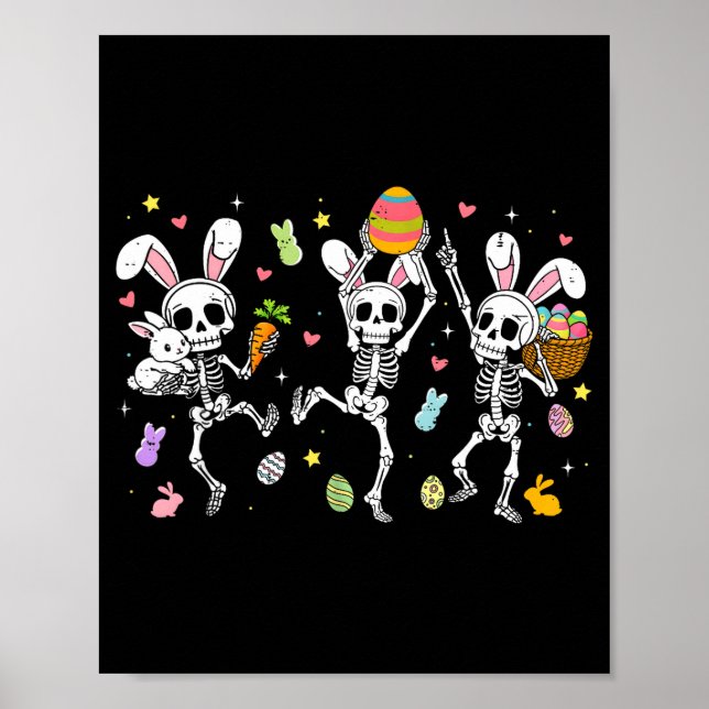 Happy easter day funny skeletons dancing bunny egg poster (Front)