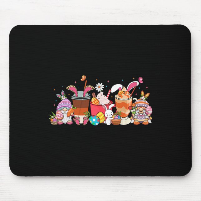 Happy Easter Day Gnome Bunny Iced Coffee Lover Lat Mouse Mat (Front)