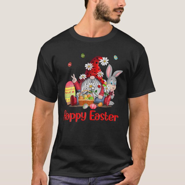 Happy Easter Day Gnome With Bunny Easter Eggs Bask T-Shirt (Front)