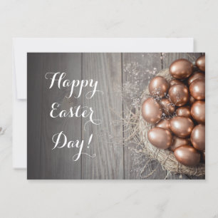 happy easter day golden eggs wood card