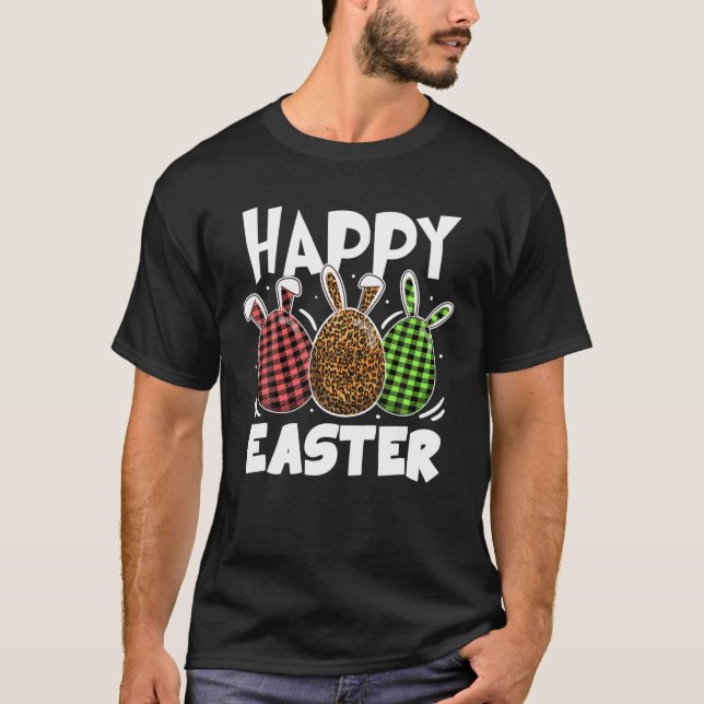 Happy Easter Day Green Plaid Egg Hunting Cute T-Shirt (Front)
