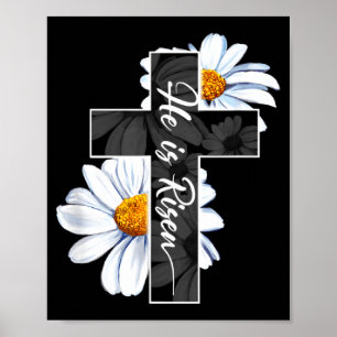 Happy easter day he is risen jesus christian cross poster