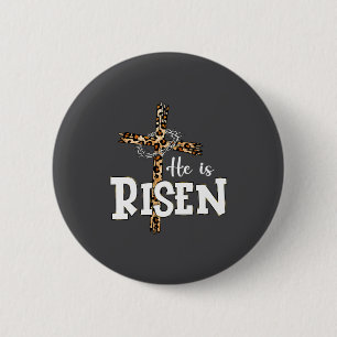 Happy Easter Day He Is Risen Jesus Leopard Christi 6 Cm Round Badge