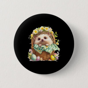 Happy Easter Day - Hedgehog Sitting Inside A Woven 6 Cm Round Badge