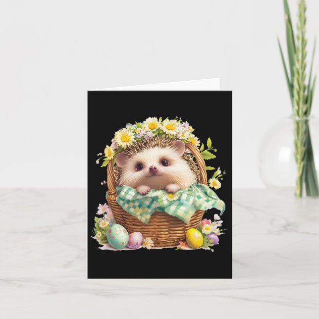 Happy Easter Day - Hedgehog Sitting Inside A Woven Card (Front)