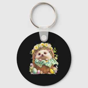 Happy Easter Day - Hedgehog Sitting Inside A Woven Key Ring