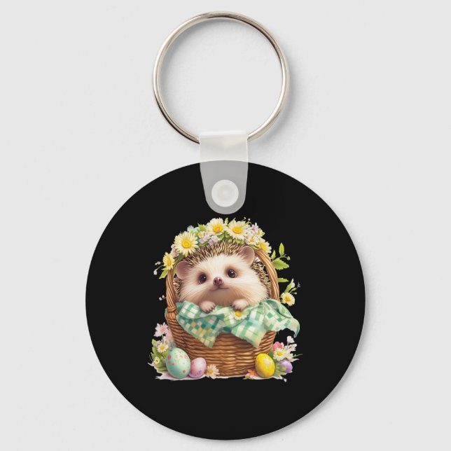 Happy Easter Day - Hedgehog Sitting Inside A Woven Key Ring (Front)