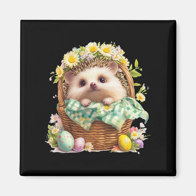 Happy Easter Day - Hedgehog Sitting Inside A Woven Magnet (Front)