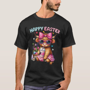 Happy Easter Day Highland Cow Cute Easter Bunny Wo T-Shirt