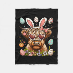 Happy Easter Day Highland Cow Easter Bunny Rabbit Fleece Blanket