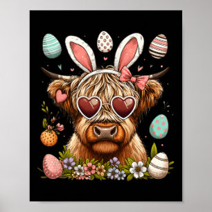 Happy Easter Day Highland Cow Easter Bunny Rabbit  Poster