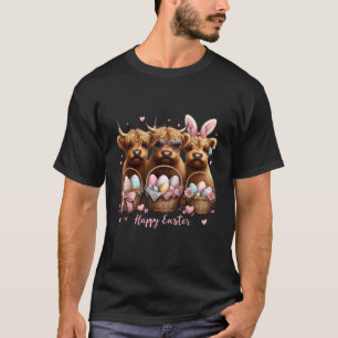 Happy Easter Day Highland Cow Kids Western Cute Co T-Shirt