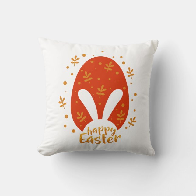 Happy easter day leaves and egg, cute easter bunny cushion (Front)