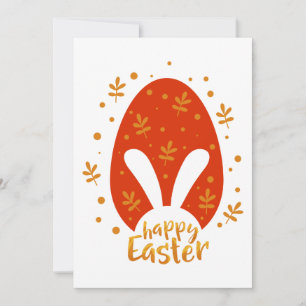 Happy easter day leaves and egg, cute easter bunny holiday card