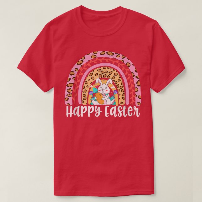 Happy Easter Day Leopard Rainbow Bunny  T-Shirt (Design Front)