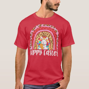 Happy Easter Day Leopard Rainbow Bunny T-Shirt