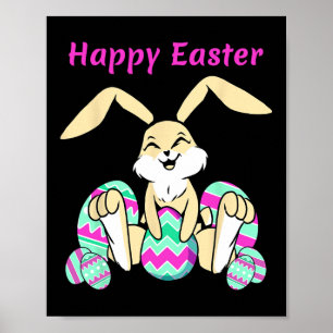 Happy Easter Day Men Women Kids Easter Bunny Eggs Poster