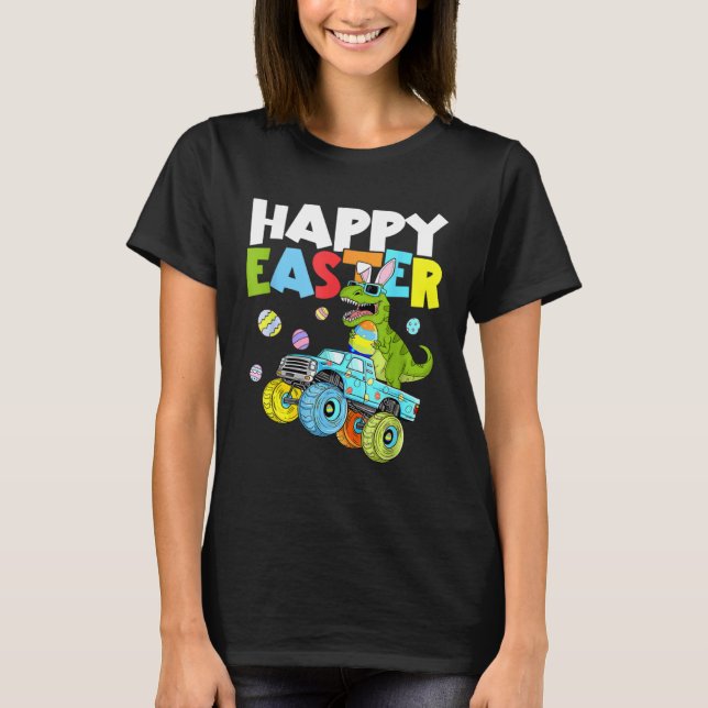Happy Easter Day Monster Truck Boys Kids Dinosaur  T-Shirt (Front)