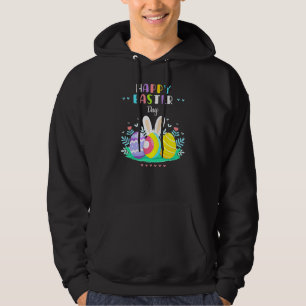 Happy Easter Day Pastel Spring Eggs Hunting Bunny  Hoodie