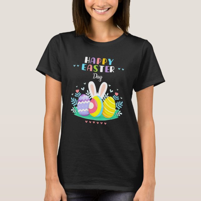 Happy Easter Day Pastel Spring Eggs Hunting Bunny  T-Shirt (Front)