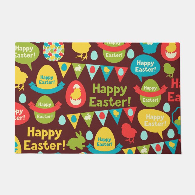 Happy Easter day- Pattern Bunny And Eggs Easter   Doormat (Front)