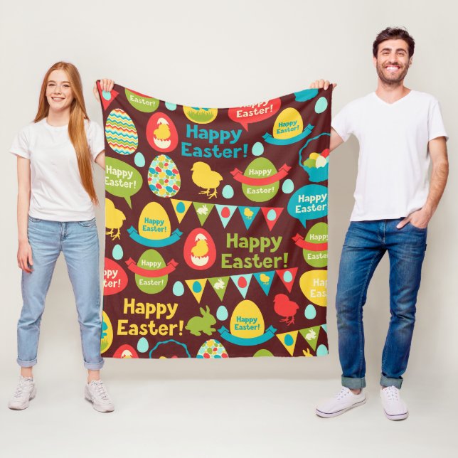 Happy Easter day- Pattern Bunny And Eggs Easter    Fleece Blanket (In Situ)