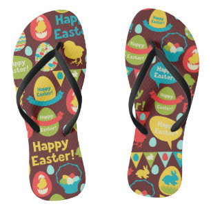 Happy Easter day- Pattern Bunny And Eggs Easter    Flip Flops