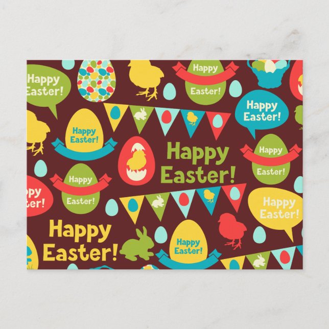 Happy Easter day- Pattern Bunny And Eggs Easter    Holiday Postcard (Front)